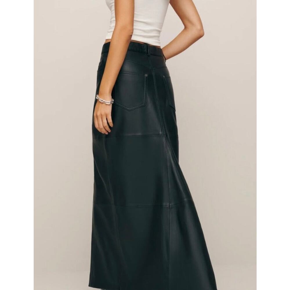 NEW Reformation Veda Black Lambskin Leather Front Slit Maxi Skirt Size 2 - Picture 3 of 16